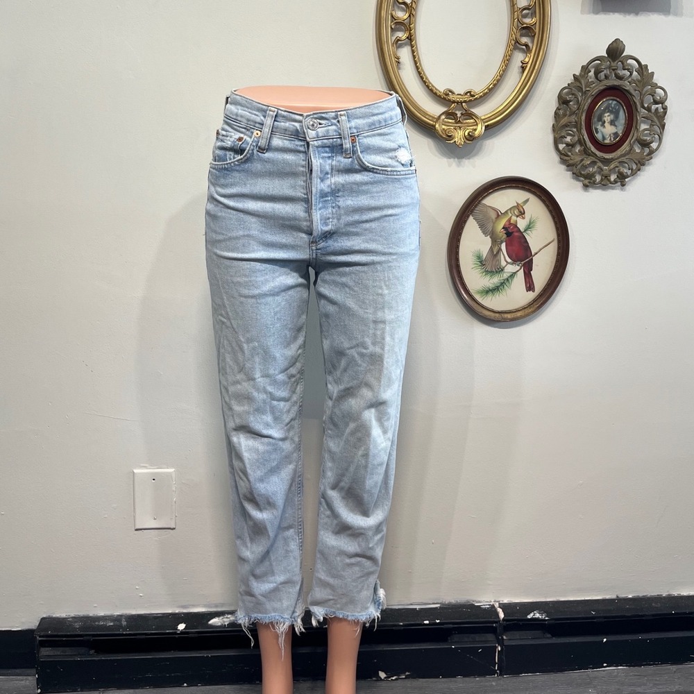 AGOLDE High Rise Straight Leg Jeans Distressed Light Wash Women's Size 23